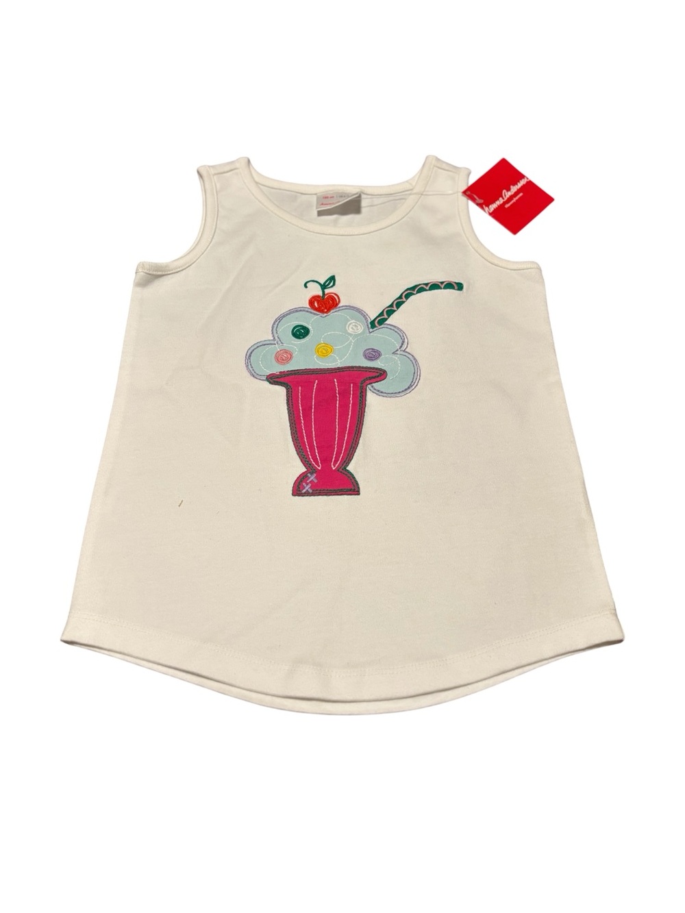 Hanna Andersson NWT size 6 SleevelKids Cream Tank Top with sundae appliqué